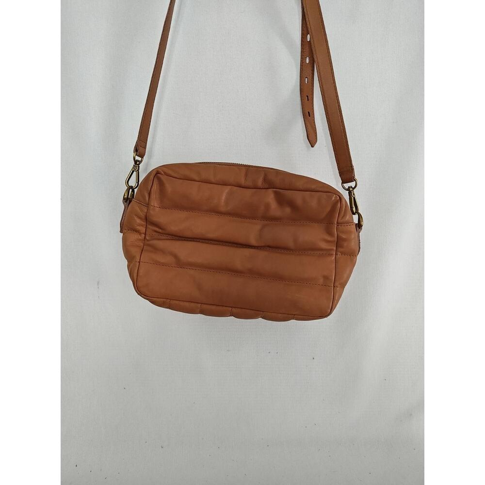 Madewell Quilted Leather Crossbody Shoulder Bag in Cognac Brown